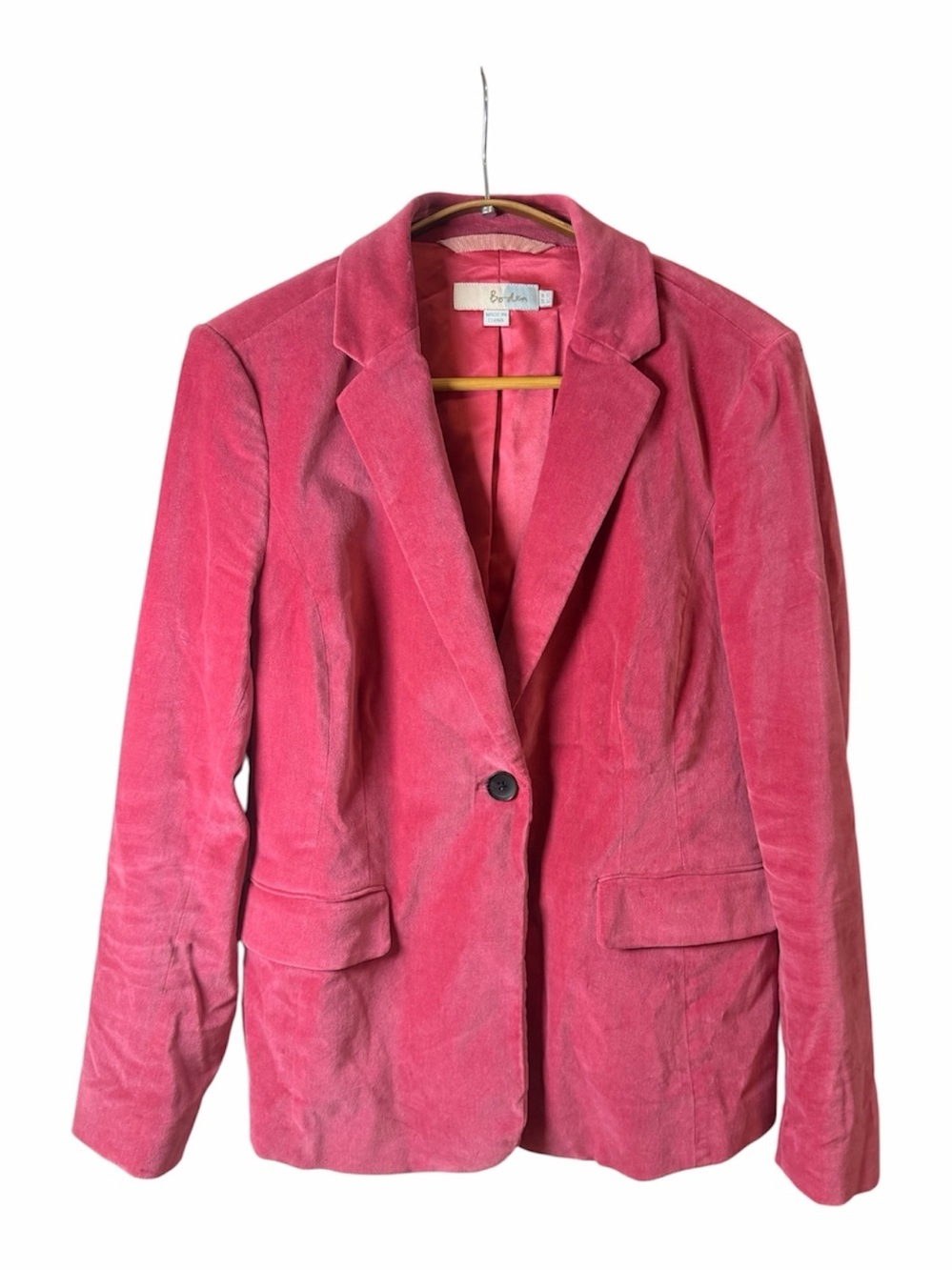 Boden Pink Velour Single-Button Blazer. Size 10.